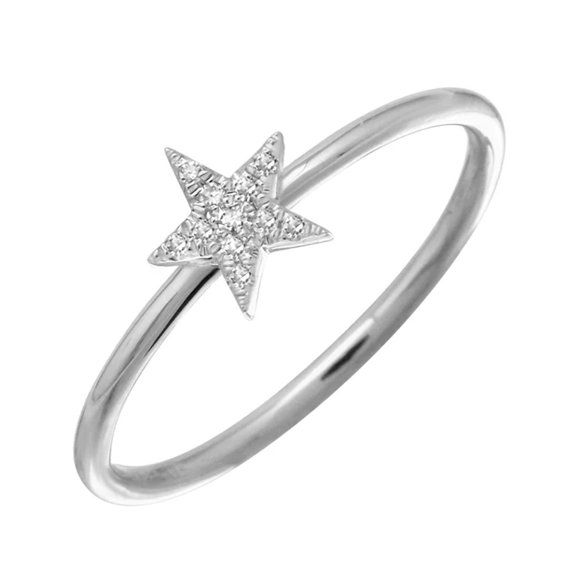 14k White Gold Star Diamond Ring